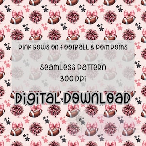 Pink Bows on Footballs & PomPoms  | Print your own fabric  | Seamless | Repeating Pattern | Fabric Print | Football Seamless | Bows Seamless
