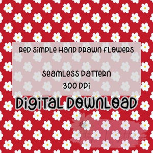 Red Simple Hand Drawn Flowers Print your own fabric | Spring | Seamless | Repeating Pattern | Fabric Print | Flower Seamless |