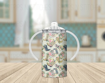 Boots & Flowers | Grow with Me Sippy Cup Tumbler | Sublimation Tumbler | Kids Tumbler | Stainless Steel Tumbler | Convertible Tumbler |