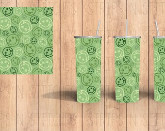 Green Happy Faces | Sublimation | Ready To Press |  Tumbler Wrap Transfer |  20 oz. | Straight Tumbler Transfer | NOT A DIGITAL PRINT