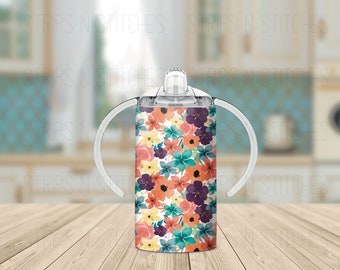 Autumn Floral | Grow with Me Sippy Cup Tumbler | Sublimation Tumbler | Kids Tumbler | Stainless Steel Tumbler | Convertible Tumbler |