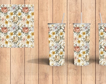 Rustic Floral | Sublimation | Ready To Press |  Tumbler Wrap Transfer |  20 oz. | Straight Tumbler Transfer | NOT A DIGITAL PRINT