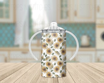 Sunflowers - Grow with Me Sippy Cup Tumbler, Sublimation Tumbler, Kids Tumbler, Stainless Steel Tumbler, Convertible Tumbler