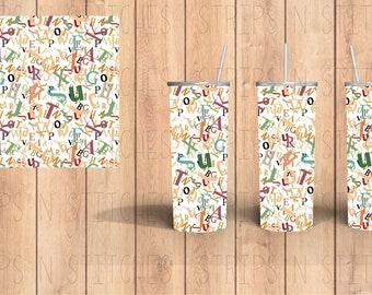 Scattered Alphabet | Sublimation | Ready To Press |  Tumbler Wrap Transfer |  20 oz. | Straight Tumbler Transfer | NOT A DIGITAL PRINT