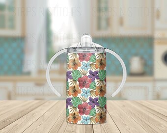 Summer Floral - Grow with Me Sippy Cup Tumbler, Sublimation Tumbler, Kids Tumbler, Stainless Steel Tumbler, Convertible Tumbler