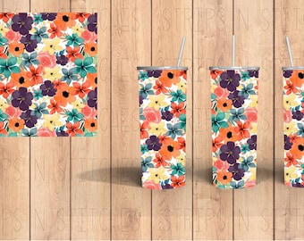 Colorful Floral | Sublimation | Ready To Press |  Tumbler Wrap Transfer |  20 oz. | Straight Tumbler Transfer | NOT A DIGITAL PRINT
