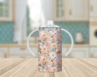 3D Floral | Grow with Me Sippy Cup Tumbler | Sublimation Tumbler | Kids Tumbler | Stainless Steel Tumbler | Convertible Tumbler |