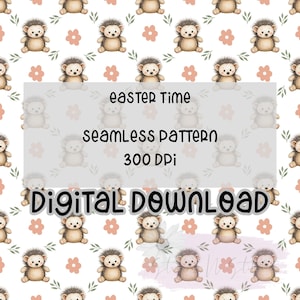 Hedgehog & Flowers  | Print your own fabric | Plaid | Seamless | Repeating Pattern | Fabric Print  | Bows Seamless | Digital Download