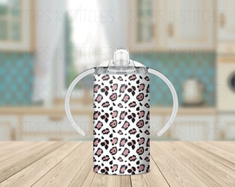 Rose Gold Cheetah | Grow with Me Sippy Cup Tumbler | Sublimation Tumbler | Kids Tumbler | Stainless Steel Tumbler | Convertible Tumbler |