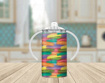 Colorful Brushstrokes - Grow with Me Sippy Cup Tumbler, Sublimation Tumbler, Kids Tumbler, Stainless Steel Tumbler, Convertible Tumbler