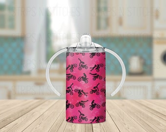 Pink Dirt Bikes | Grow with Me Sippy Cup Tumbler | Sublimation Tumbler | Kids Tumbler | Stainless Steel Tumbler | Convertible Tumbler |