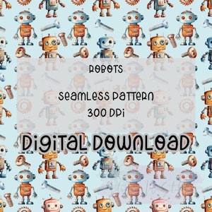 Robots  | Print your own fabric | Plaid | Seamless | Repeating Pattern | Fabric Print | Kids Seamless | Bows Seamless | Digital Download