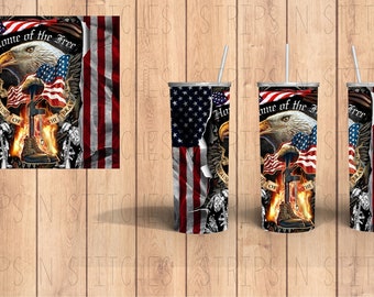 Home of the Free | Sublimation | Ready To Press |  Tumbler Wrap Transfer |  20 oz. | Straight Tumbler Transfer | NOT A DIGITAL PRINT