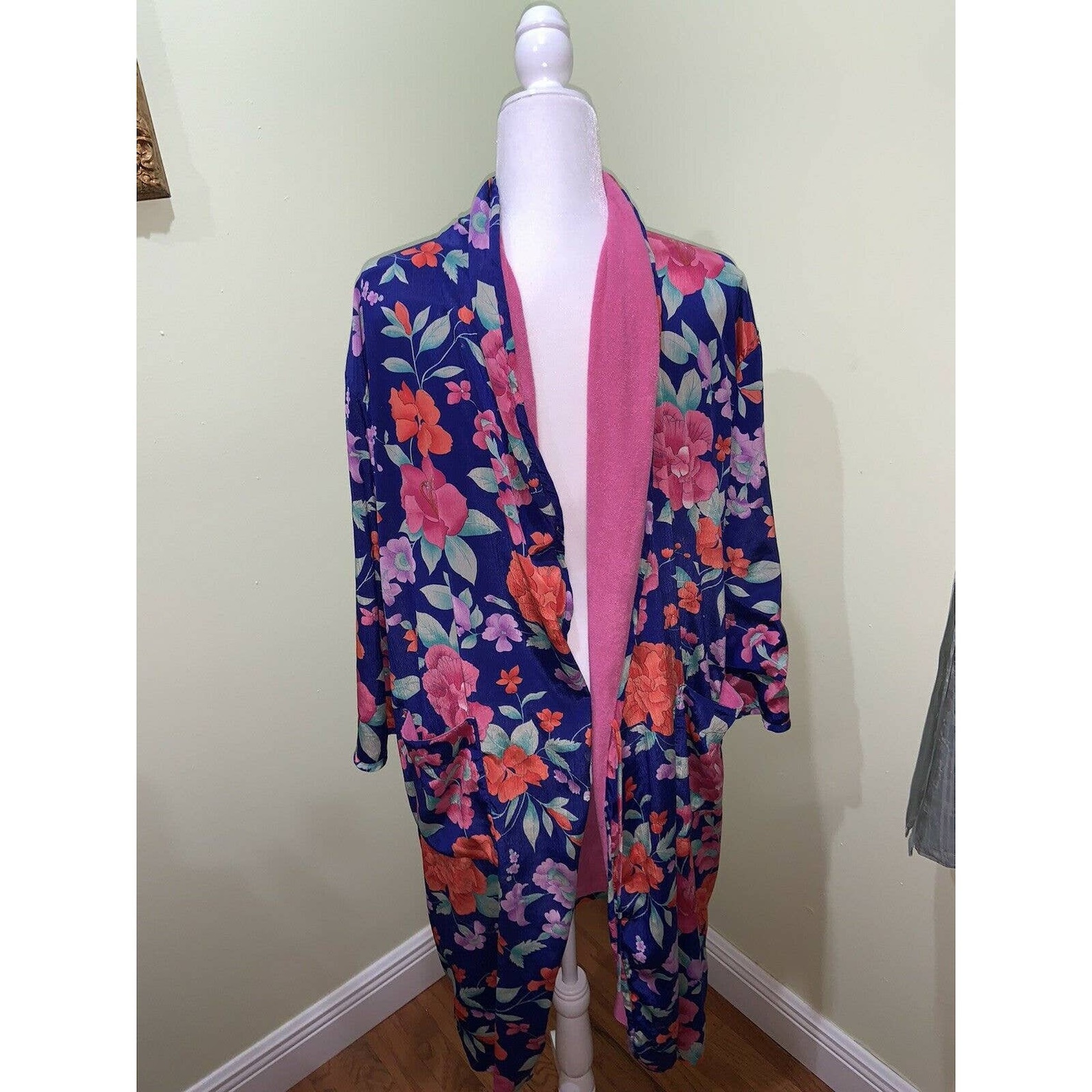 Vtg Victorias Secret Bathrobe Robe Pink Floral Cotton One Size Etsy