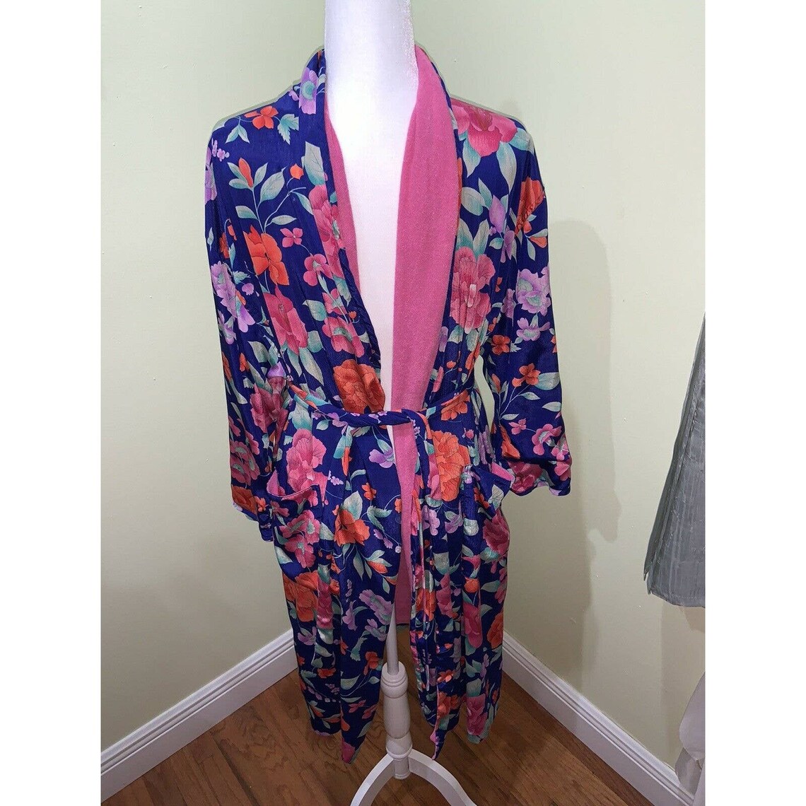 Vtg Victorias Secret Bathrobe Robe Pink Floral Cotton One Size Etsy