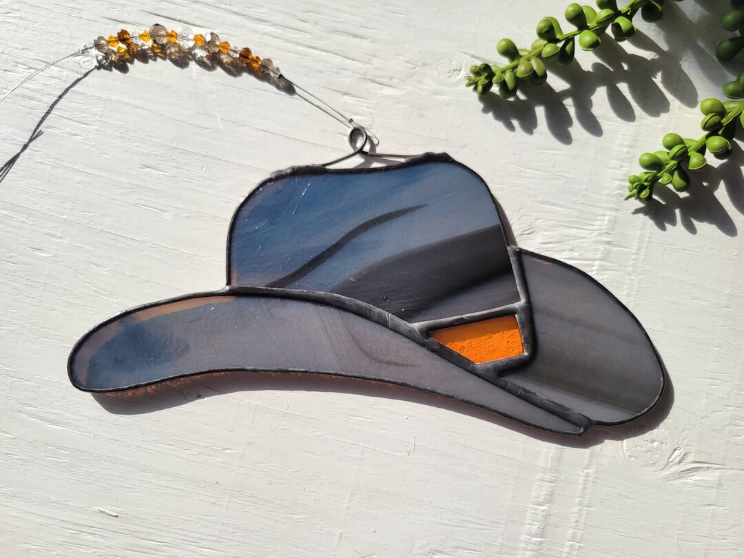Cowboy Hat Stained Glass Suncatcher Gift Etsy