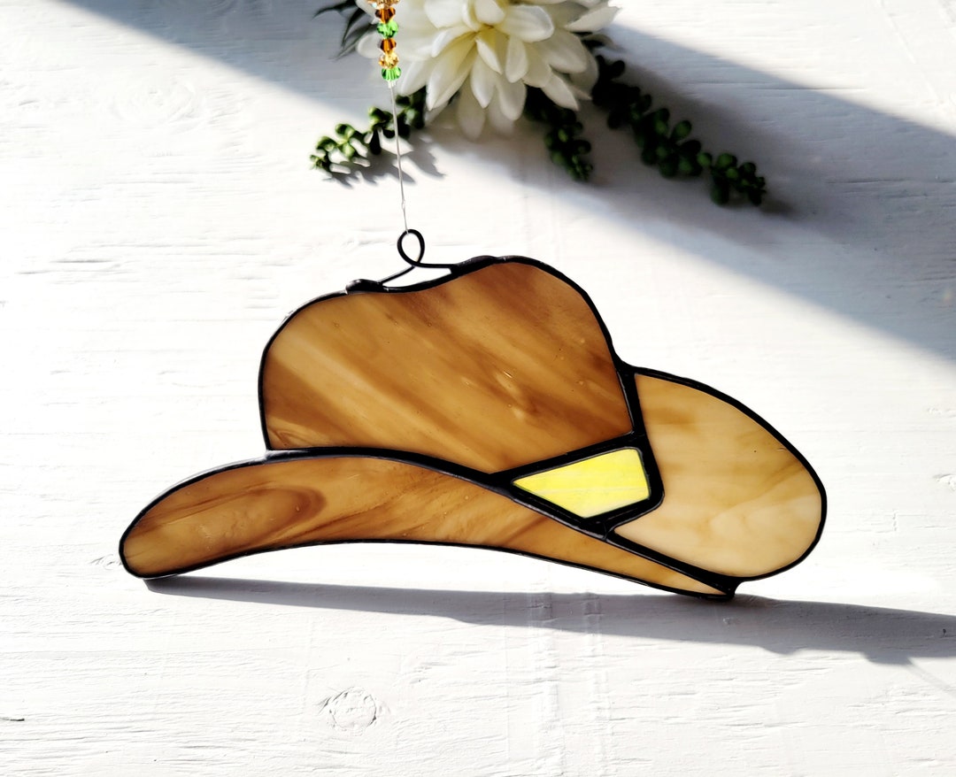 Cowboy Hat Stained Glass Suncatcher Gift Etsy