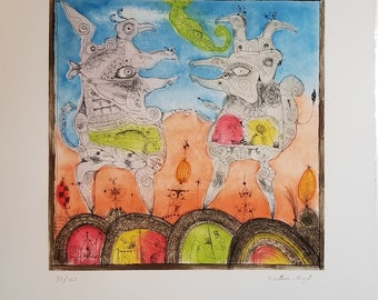 BERNARD BERTHOIS-RIGAL Original Etching with Aquatint - &quot; Les Tirailles &quot; - Beautiful Image - Signed!