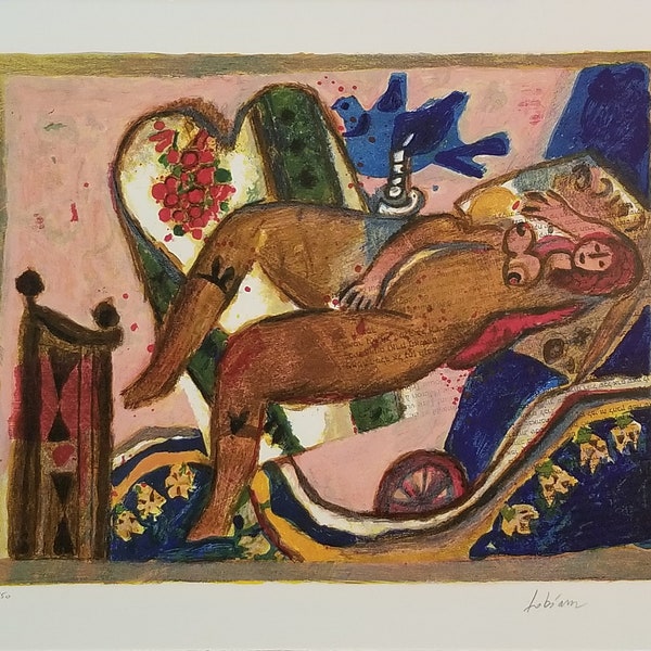The Tobiasse  - original lithograph  - limited edition of 150 - "Cantique des Cantiques"- Great Image - Iconic Tobiasse  - Judaica  - Vivid!