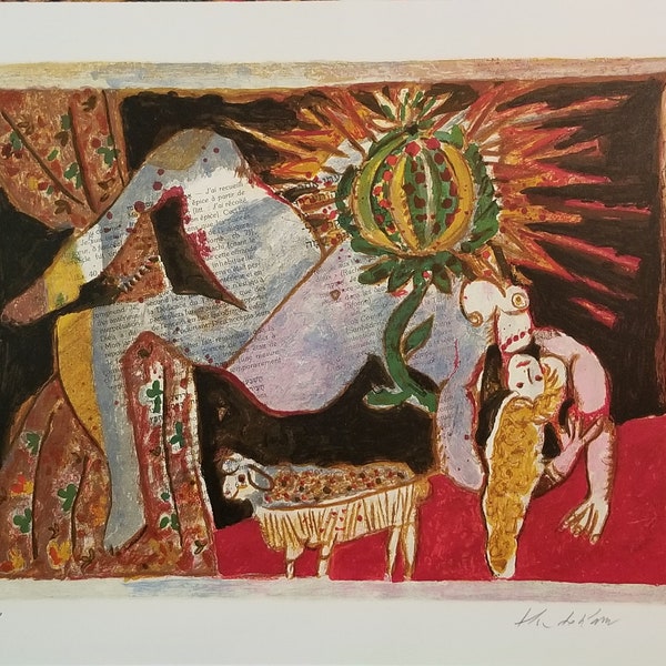 The Tobiasse  - original lithograph  - limited edition of 150 - "Cantique des Cantiques"- Great Image - Iconic Tobiasse  - Judaica  - Vivid!