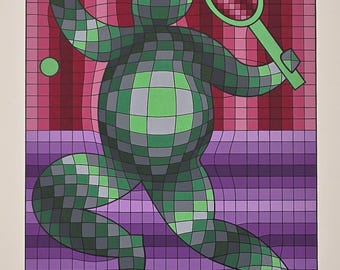 Victor Vasarely "Tennis Player" - 1987 - Original Serigraphie - Variante 2 - Signiert/Nummeriert!