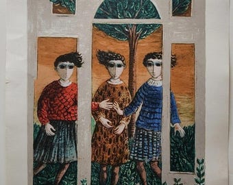 YOSL BERGNER Original Lithographie Drei Frauen