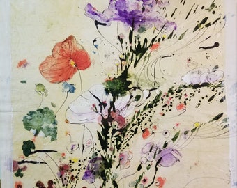 Alfred Huber - Original Mixed Media on Canvas - &quot;Flowers&quot; - Beautiful Image - Unique!