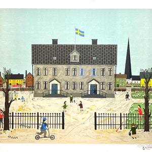 HANS BELIN - Magnus on his way to School - Lithograph - SIGNED!