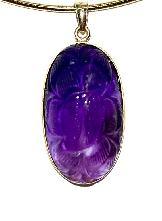 Vintage Carved Amethyst Scarab Pendant