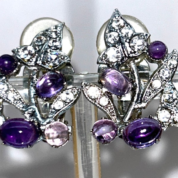 Siman Tu Amethyst, Rhinestone Clip-On Earrings