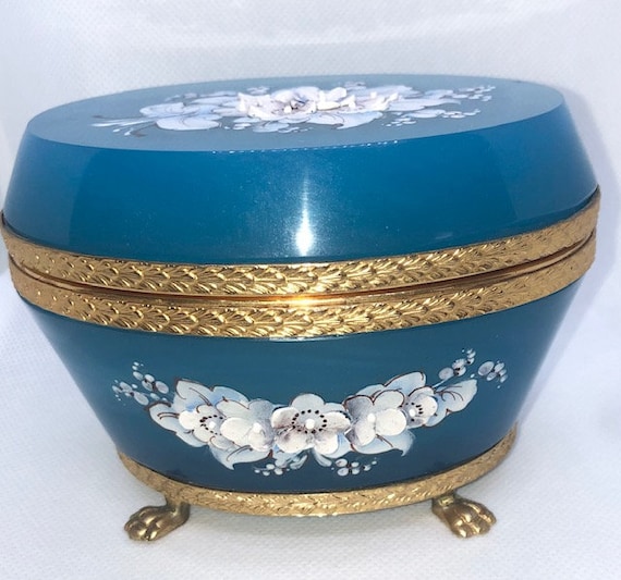 Antique French Blue Footed Opaline Box