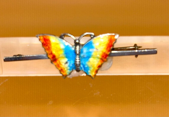 Vintage Enamel, Sterling Butterfly Brooch - image 2