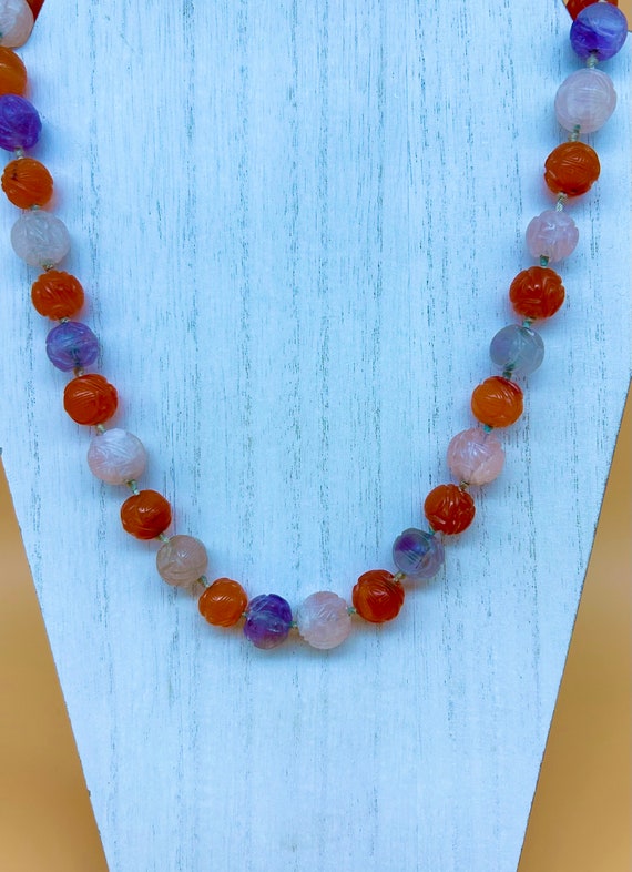 Carved Carnelian & Amethyst Bead Necklace