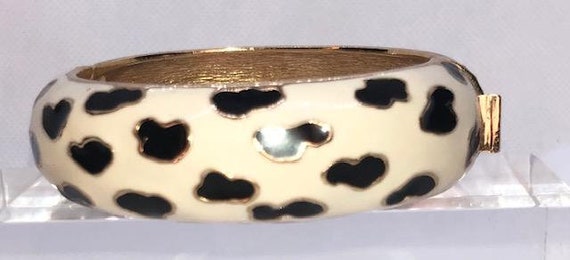 Ciner White and Black Enamel Bangle Bracelet - image 1