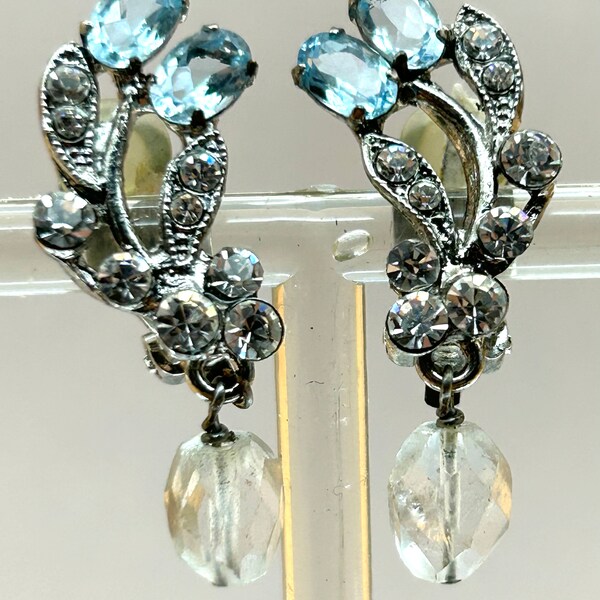 Blue Topaz & Rhinestone Clip-on Earrings, Siman Tu