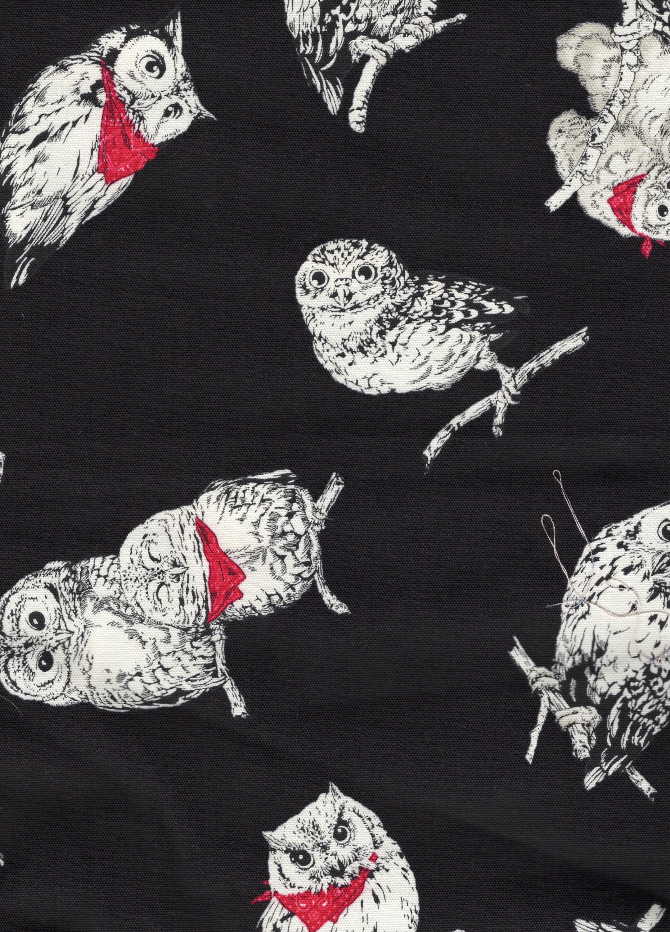 Japanese Fabric - Cosmo Textiles - Owls on Black - 100% cotton oxford