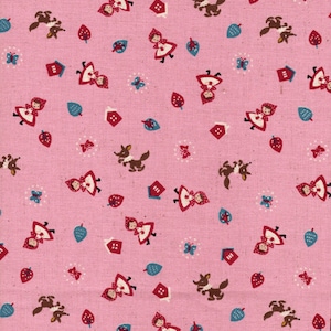 Japanese Fabric - Kokka - Little Red Riding Hood on Pink - Cotton Linen Canvas - fabric for sewing