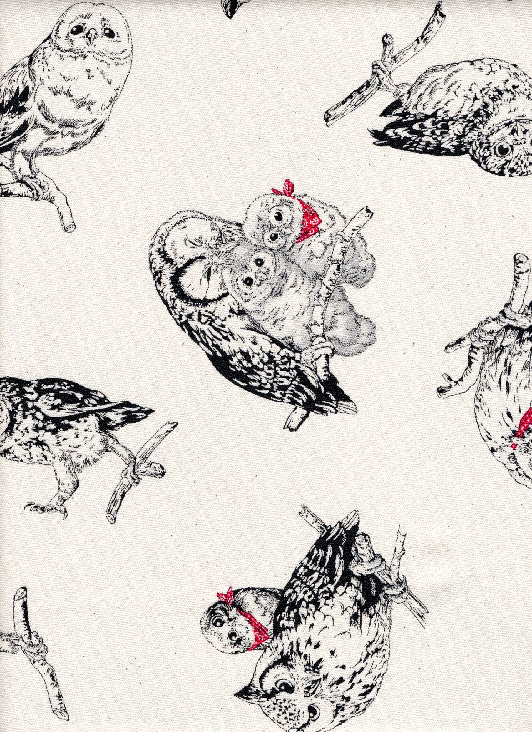 Japanese Fabric - Cosmo Textiles - Owls on Natural - 100% cotton oxford