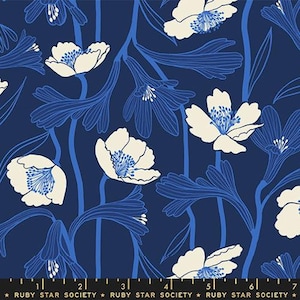 Ruby Star Society - Water - Water Flowers Navy - fabric for sewing, fabric for quilting