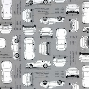 Japanese Fabric - Kokka -  Monoboy Car on Grey - car fabric