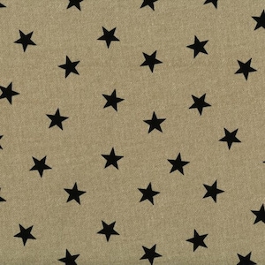 May include: A beige fabric with a repeating pattern of black five-pointed stars.