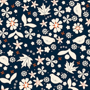 Ruby Star Society - Sugar Maple Songbird Pollinator in Navy - Alexia Marcelle Abegg - fabric for sewing, fabric for quilting