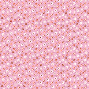 Puede incluir: Un patrón sin costuras con un fondo rosa con pequeñas flores blancas y naranjas y hojas.