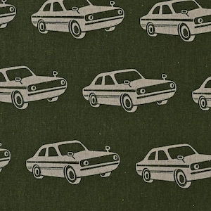 Japanese Fabric - Kokka - Echino Ni-Co - Cars on Green- Japanese Cotton Linen Canvas