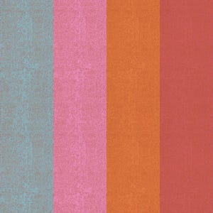 May include: A striped pattern with alternating colors of orange, pink, purple, blue, light blue, pink, orange, brown, red, blue, gold, and red.