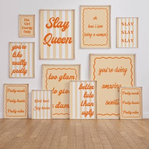 Girly Orange Quote 10-piece Wall Art Set Orange Trendy Prints Hot Girl Aesthetic Decor Trending Retro Dorm Room Wall Art yk2 Preppy Wall Art