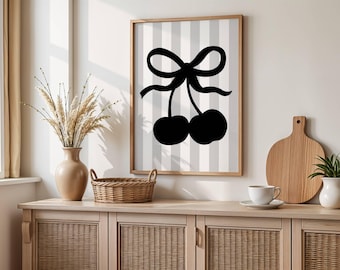 Black & White Bow Wall Art Trendy Retro Girly Prints Aesthetic Dorm Room Decor Coquette Y2K Poster Striped Art Cherry Dice Preppy Girl Art