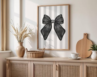 Black & White Bow Wall Art Trendy Retro Girly Prints Aesthetic Dorm Room Decor Coquette Y2K Poster Striped Art Cherry Dice Preppy Girl Art