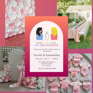 Editable LGBTQ+ Couple Baby Shower Invitation | Lesbian Shower, Two Moms Baby Shower, Mommies To Be, Canva Template, WLW, Digital Download