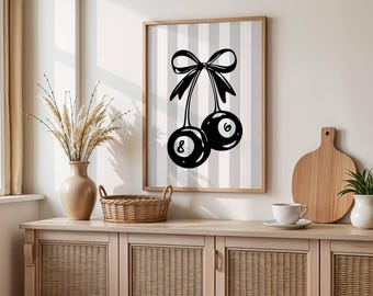 Black & White Bow Wall Art Trendy Retro Girly Prints Aesthetic Dorm Room Decor Coquette Y2K Poster Striped Art Cherry Dice Preppy Girl Art